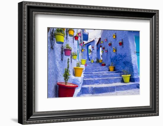 North Africa, Morocco, Traiditoional blue streets of Chefchaouen.-Emily Wilson-Framed Photographic Print