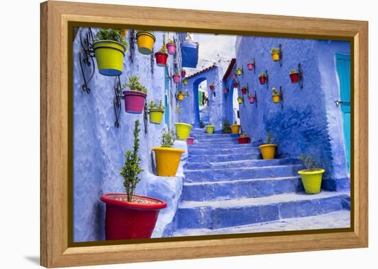 North Africa, Morocco, Traiditoional blue streets of Chefchaouen.-Emily Wilson-Framed Premier Image Canvas