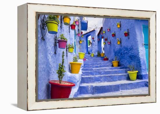 North Africa, Morocco, Traiditoional blue streets of Chefchaouen.-Emily Wilson-Framed Premier Image Canvas