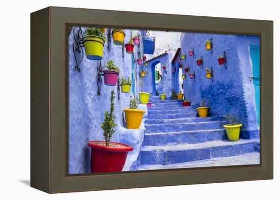 North Africa, Morocco, Traiditoional blue streets of Chefchaouen.-Emily Wilson-Framed Premier Image Canvas