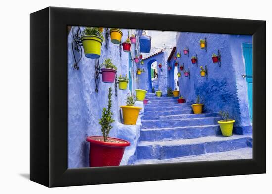 North Africa, Morocco, Traiditoional blue streets of Chefchaouen.-Emily Wilson-Framed Premier Image Canvas