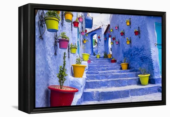 North Africa, Morocco, Traiditoional blue streets of Chefchaouen.-Emily Wilson-Framed Premier Image Canvas