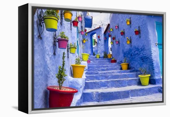 North Africa, Morocco, Traiditoional blue streets of Chefchaouen.-Emily Wilson-Framed Premier Image Canvas