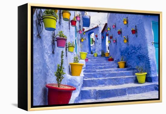 North Africa, Morocco, Traiditoional blue streets of Chefchaouen.-Emily Wilson-Framed Premier Image Canvas