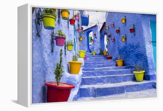 North Africa, Morocco, Traiditoional blue streets of Chefchaouen.-Emily Wilson-Framed Premier Image Canvas