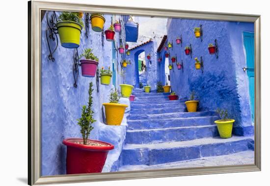 North Africa, Morocco, Traiditoional blue streets of Chefchaouen.-Emily Wilson-Framed Photographic Print