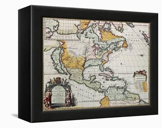 North America Old Map. Created By Louis Hennepin, Published In Amsterdam, 1698-marzolino-Framed Stretched Canvas