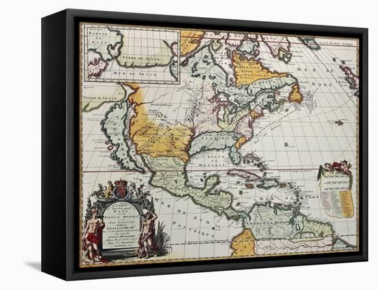 North America Old Map. Created By Louis Hennepin, Published In Amsterdam, 1698-marzolino-Framed Stretched Canvas