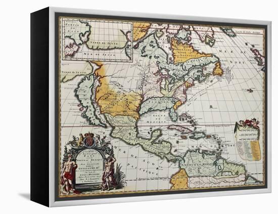 North America Old Map. Created By Louis Hennepin, Published In Amsterdam, 1698-marzolino-Framed Stretched Canvas