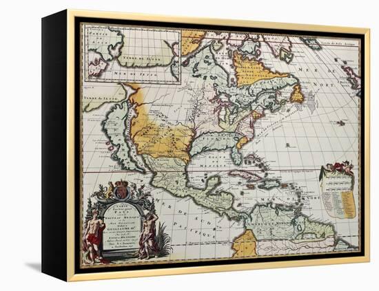 North America Old Map. Created By Louis Hennepin, Published In Amsterdam, 1698-marzolino-Framed Stretched Canvas