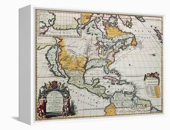 North America Old Map. Created By Louis Hennepin, Published In Amsterdam, 1698-marzolino-Framed Stretched Canvas