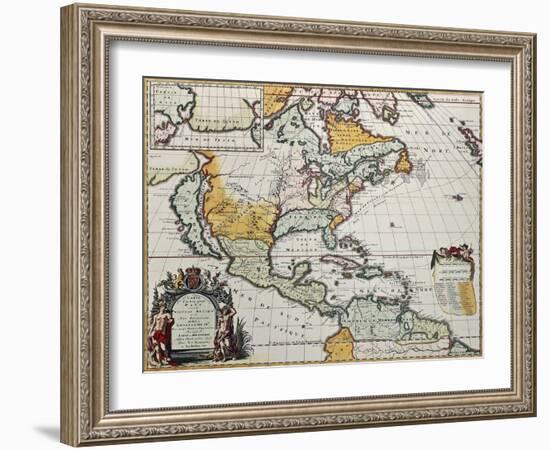 North America Old Map. Created By Louis Hennepin, Published In Amsterdam, 1698-marzolino-Framed Art Print