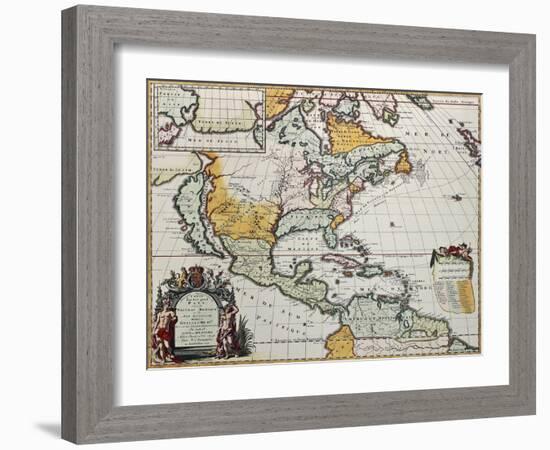 North America Old Map. Created By Louis Hennepin, Published In Amsterdam, 1698-marzolino-Framed Art Print