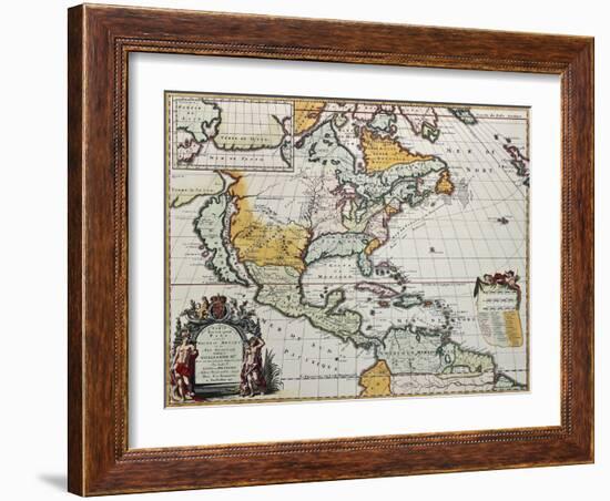 North America Old Map. Created By Louis Hennepin, Published In Amsterdam, 1698-marzolino-Framed Art Print