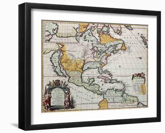 North America Old Map. Created By Louis Hennepin, Published In Amsterdam, 1698-marzolino-Framed Art Print
