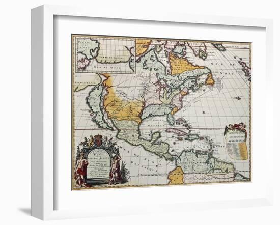 North America Old Map. Created By Louis Hennepin, Published In Amsterdam, 1698-marzolino-Framed Art Print