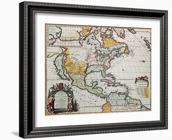 North America Old Map. Created By Louis Hennepin, Published In Amsterdam, 1698-marzolino-Framed Art Print
