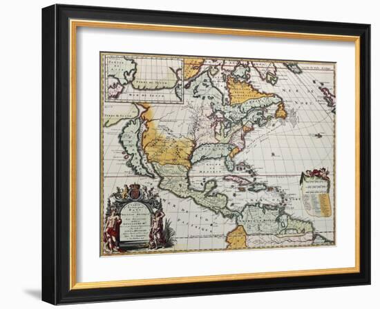 North America Old Map. Created By Louis Hennepin, Published In Amsterdam, 1698-marzolino-Framed Art Print