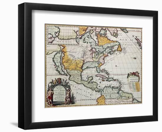 North America Old Map. Created By Louis Hennepin, Published In Amsterdam, 1698-marzolino-Framed Premium Giclee Print