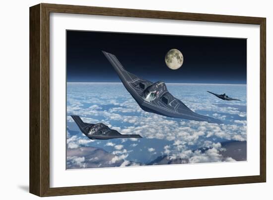 North American B-2 Spirit Stealth Bombers Flying at High Altitude-Stocktrek Images-Framed Art Print