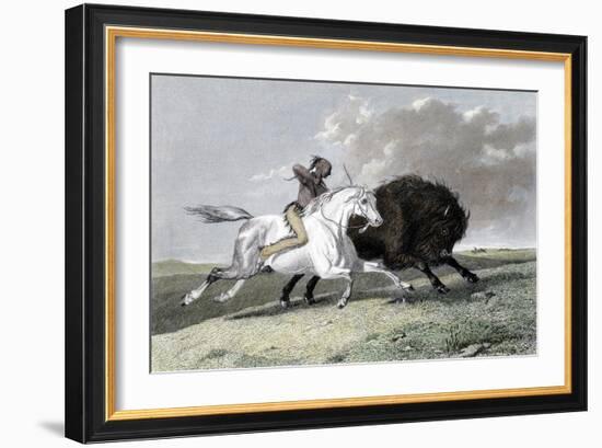 North American Indian Hunting Buffalo, 1861-null-Framed Giclee Print