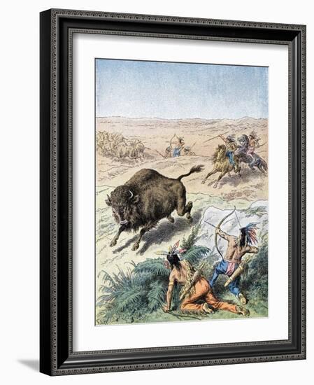 North American Indians Hunting Buffalo, C1870-null-Framed Giclee Print