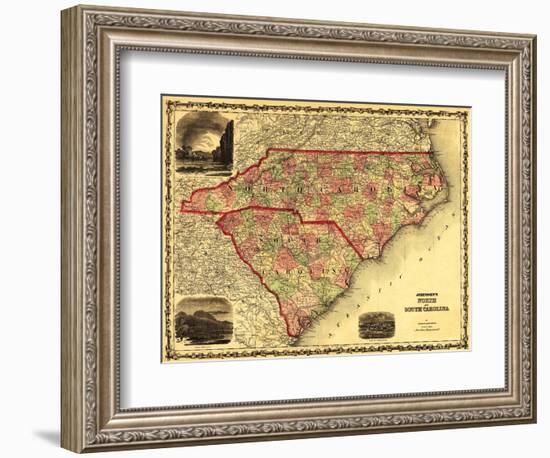 North and South Carolina - Panoramic Map-Lantern Press-Framed Art Print