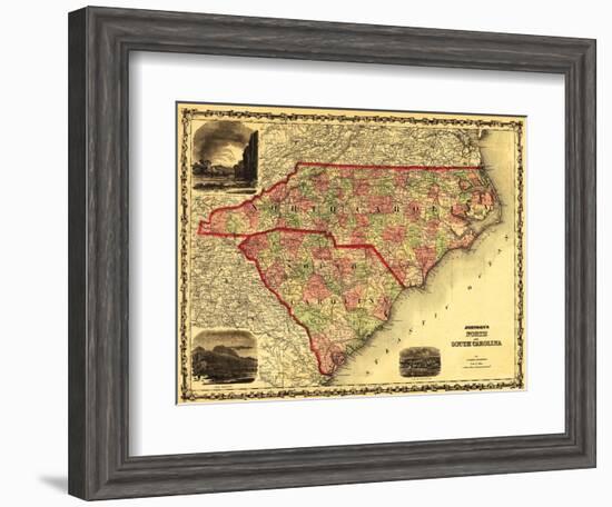 North and South Carolina - Panoramic Map-Lantern Press-Framed Art Print