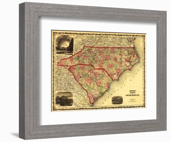 North and South Carolina - Panoramic Map-Lantern Press-Framed Art Print