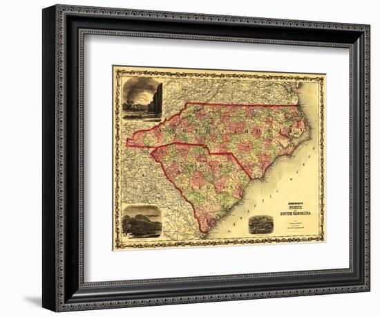 North and South Carolina - Panoramic Map-Lantern Press-Framed Art Print