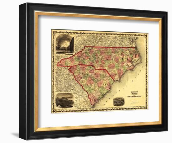 North and South Carolina - Panoramic Map-Lantern Press-Framed Art Print