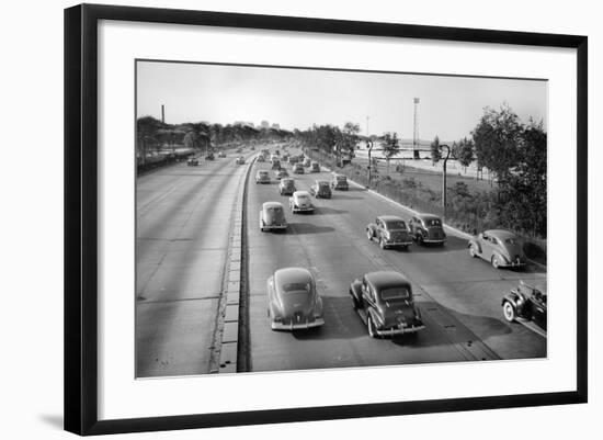 North Bound Lake Shore Drive in Chicago, Ca. 1946.-Kirn Vintage Stock-Framed Photographic Print