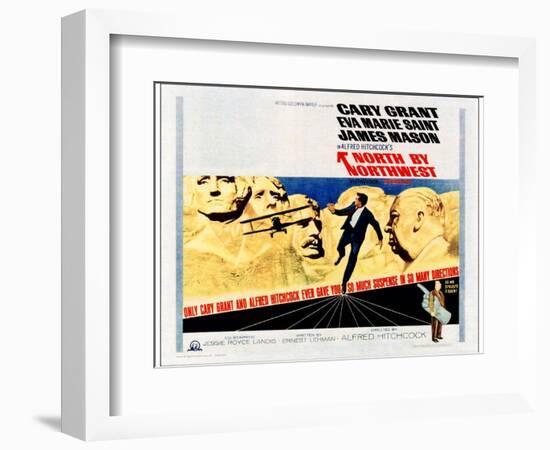 North by Northwest, Cary Grant, Alfred Hitchcock on 1966 Poster Art, 1959-null-Framed Art Print