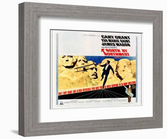 North by Northwest, Cary Grant, Alfred Hitchcock on 1966 Poster Art, 1959-null-Framed Premium Giclee Print