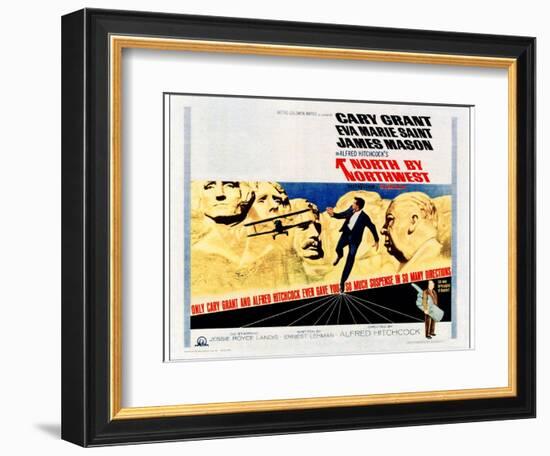 North by Northwest, Cary Grant, Alfred Hitchcock on 1966 Poster Art, 1959-null-Framed Premium Giclee Print