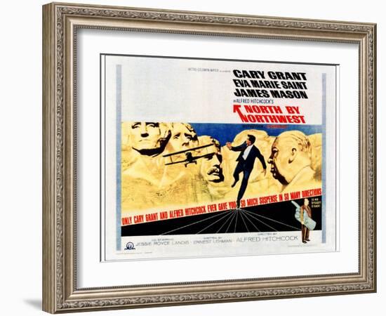 North by Northwest, Cary Grant, Alfred Hitchcock on 1966 Poster Art, 1959-null-Framed Art Print