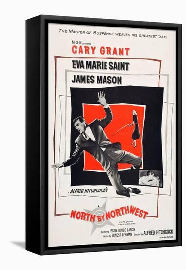 North by Northwest, Cary Grant, Eva Marie Saint on poster art, 1959-null-Framed Stretched Canvas