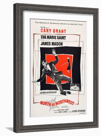 North by Northwest, Cary Grant, Eva Marie Saint on poster art, 1959-null-Framed Art Print