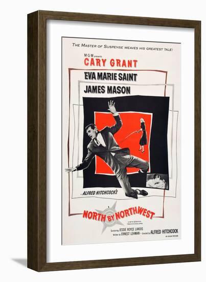 North by Northwest, Cary Grant, Eva Marie Saint on poster art, 1959-null-Framed Art Print