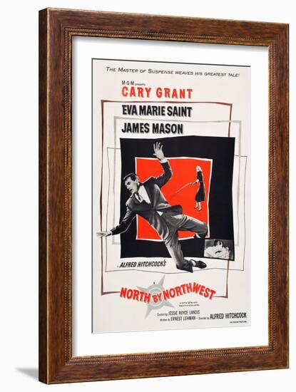 North by Northwest, Cary Grant, Eva Marie Saint on poster art, 1959-null-Framed Art Print