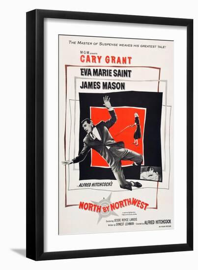 North by Northwest, Cary Grant, Eva Marie Saint on poster art, 1959-null-Framed Art Print