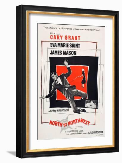 North by Northwest, Cary Grant, Eva Marie Saint on poster art, 1959-null-Framed Art Print