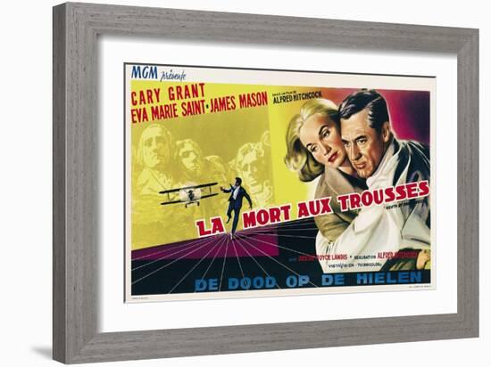 North by Northwest, Eva Marie Saint, Cary Grant on Belgian Poster Art, 1959-null-Framed Premium Giclee Print