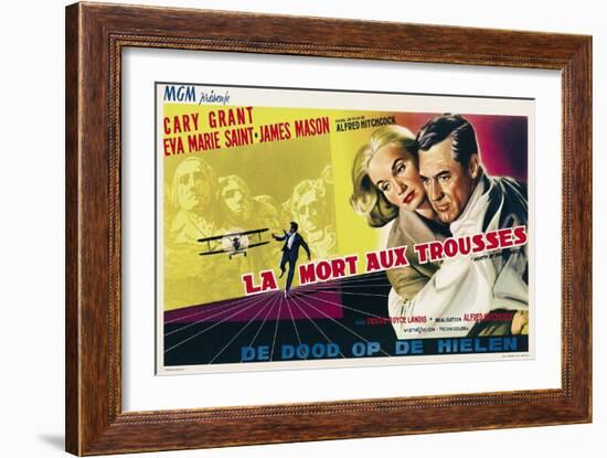 North by Northwest, Eva Marie Saint, Cary Grant on Belgian Poster Art, 1959-null-Framed Premium Giclee Print