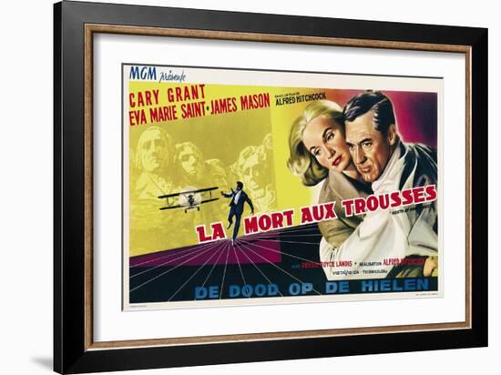 North by Northwest, Eva Marie Saint, Cary Grant on Belgian Poster Art, 1959-null-Framed Premium Giclee Print