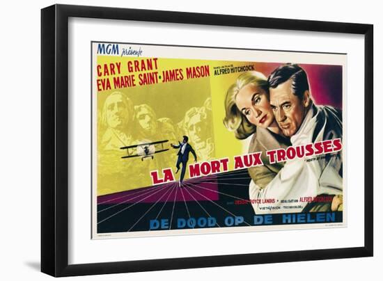 North by Northwest, Eva Marie Saint, Cary Grant on Belgian Poster Art, 1959-null-Framed Premium Giclee Print