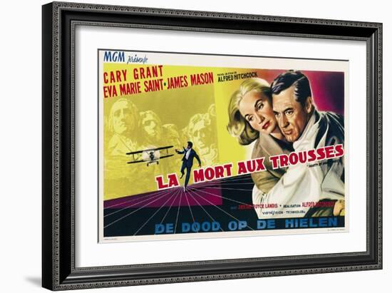 North by Northwest, Eva Marie Saint, Cary Grant on Belgian Poster Art, 1959-null-Framed Premium Giclee Print