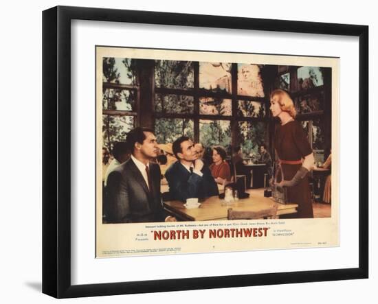 North by Northwest, Lobbycard, From Left, Cary Grant, James Mason, Eva Marie Saint, 1959-null-Framed Art Print