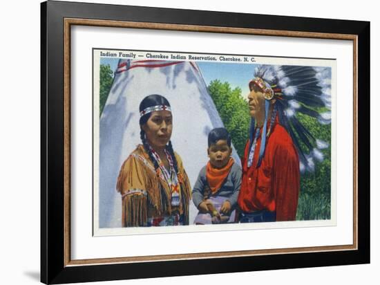 North Carolina - A Typical Indian Family on Qualla Reservation-Lantern Press-Framed Art Print