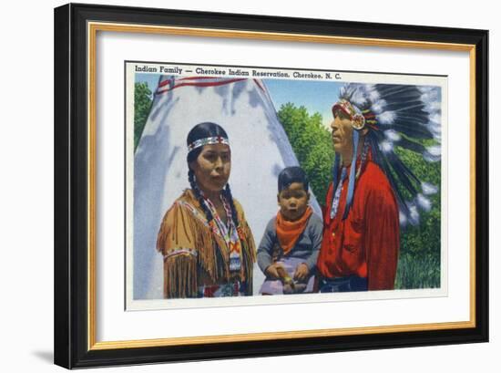 North Carolina - A Typical Indian Family on Qualla Reservation-Lantern Press-Framed Art Print